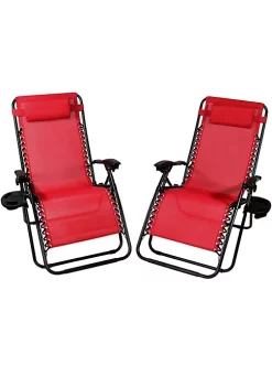 Outlet 🔥 Sunnydaze Oversized Zero Gravity Lounge Chairs & Cup Holder - Set of 2 - Red by Sunnydaze Decor 🤩 -Sunnydaze Decor Shop Belk 5959