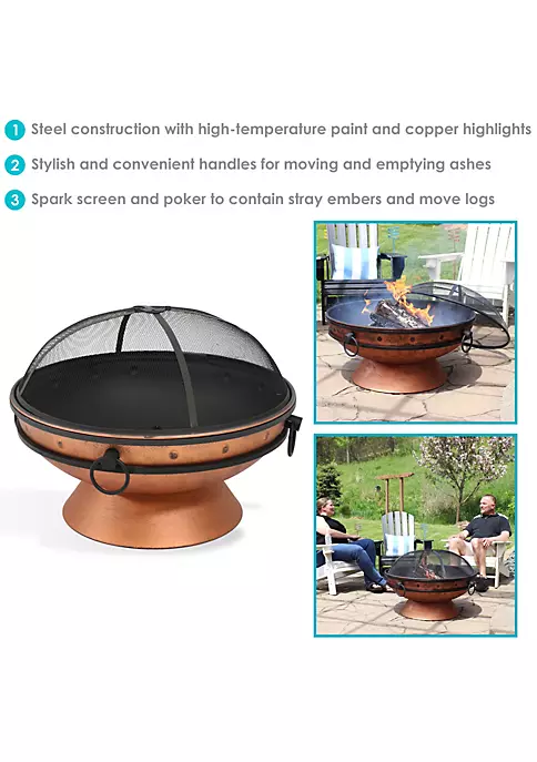 Budget 🔔 30 in Royal Cauldron Steel Fire Pit with Spark Screen - Copper by Sunnydaze Decor 👍 6 Budget 🔔 30 in Royal Cauldron Steel Fire Pit with Spark Screen - Copper by Sunnydaze Decor 👍 - Image 4