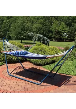 New 😍 2-Person Quilted Hammock with Universal Steel Blue Stand - Beach by Sunnydaze Decor 🛒