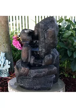 Cheap 🎁 Polyresin Rock Falls Solar Water Fountain with Battery - 22 in by Sunnydaze Decor 🔥