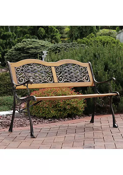 Flash Sale ๐ 2-Person Ivy Crossweave Cast Iron and Wood Outdoor Garden Bench by Sunnydaze Decor ๐ฅฐ 6 Flash Sale ๐ 2-Person Ivy Crossweave Cast Iron and Wood Outdoor Garden Bench by Sunnydaze Decor ๐ฅฐ - Image 4