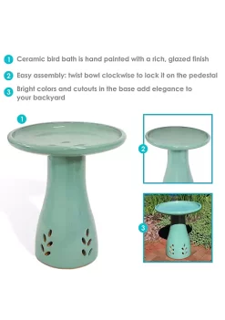 New 🔥 Classic Outdoor Cut-Out Ceramic Bird Bath - 20.5 in - Seafoam by Sunnydaze Decor 🔔 -Sunnydaze Decor Shop Belk 6075