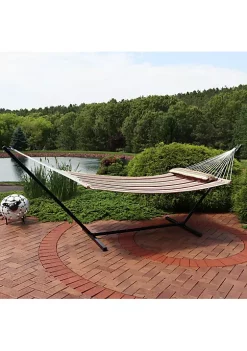 Discount 🌟 2-Person Quilted Fabric Hammock with Steel Stand - Sandy Beach by Sunnydaze Decor 🔥