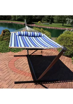 New 🤩 2-Person Quilted Fabric Hammock with Steel Stand - Catalina Beach by Sunnydaze Decor 🤩