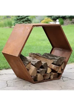 Discount 🔥 30 in Hexagon Rustic Honeycomb Firewood Log Rack - Rust by Sunnydaze Decor 🧨