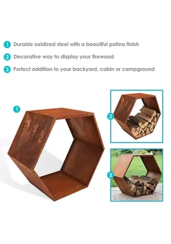 Discount 🔥 30 in Hexagon Rustic Honeycomb Firewood Log Rack - Rust by Sunnydaze Decor 🧨 -Sunnydaze Decor Shop Belk 6194