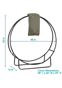 Discount 😍 48 in Powder-Coated Steel Firewood Log Hoop Rack with Khaki Cover by Sunnydaze Decor 👍 -Sunnydaze Decor Shop Belk 6200