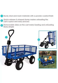 Hot Sale 👍 Large Heavy-Duty Steel Garden Cart with Removable Sides - Blue by Sunnydaze Decor 👍 -Sunnydaze Decor Shop Belk 6205