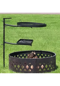 Deals ⭐ Steel Fire Pit Cooking Grill Swivel Set with Stand/Ground Stake by Sunnydaze Decor 🔔