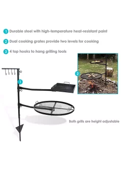 Deals ⭐ Steel Fire Pit Cooking Grill Swivel Set with Stand/Ground Stake by Sunnydaze Decor 🔔 -Sunnydaze Decor Shop Belk 6280
