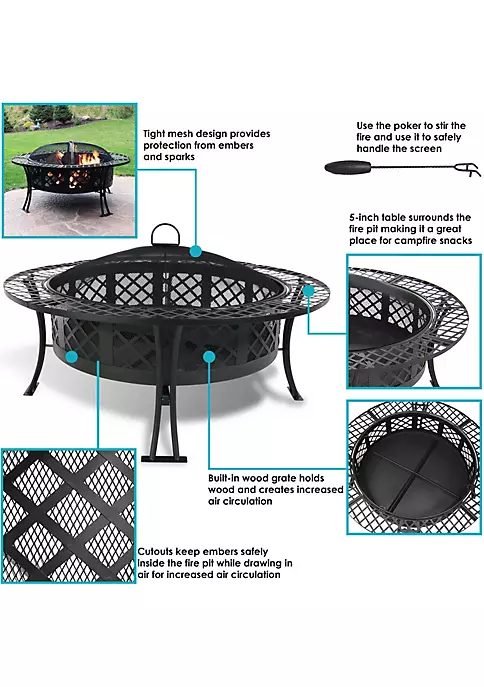Outlet ๐ 40 in Diamond Weave Steel Fire Pit with Spark Screen and Poker by Sunnydaze Decor ๐ 6 Outlet ๐ 40 in Diamond Weave Steel Fire Pit with Spark Screen and Poker by Sunnydaze Decor ๐ - Image 4