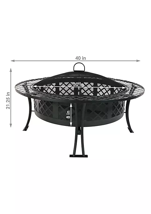 Outlet ๐ 40 in Diamond Weave Steel Fire Pit with Spark Screen and Poker by Sunnydaze Decor ๐ 7 Outlet ๐ 40 in Diamond Weave Steel Fire Pit with Spark Screen and Poker by Sunnydaze Decor ๐ - Image 5