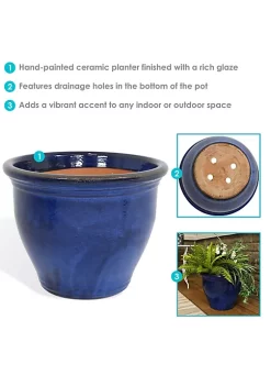 Cheapest 🔥 18 in Studio High-Fired Glazed Ceramic Planter - Imperial Blue by Sunnydaze Decor 🌟 -Sunnydaze Decor Shop Belk 6364