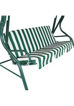 Flash Sale 🛒 Sunnydaze 3-Person Striped Seat Canopy Patio Swing - Green by Sunnydaze Decor 😉 -Sunnydaze Decor Shop Belk 6409