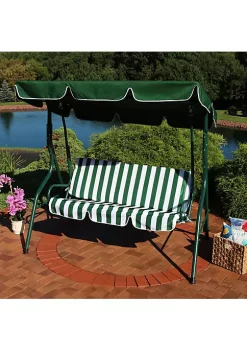 Flash Sale 🛒 Sunnydaze 3-Person Striped Seat Canopy Patio Swing - Green by Sunnydaze Decor 😉 -Sunnydaze Decor Shop Belk 6410