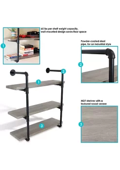 Top 10 ❤️ 3-Tier Industrial Black Pipe Wall Hanging Bookshelf - Oak Gray by Sunnydaze Decor 🎁 -Sunnydaze Decor Shop Belk 6492