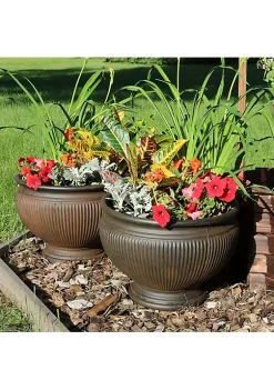 Buy ⭐ 16 in Elizabeth Ribbed Urn Polyresin Planter - Rust - Set of 4 by Sunnydaze Decor 🔔