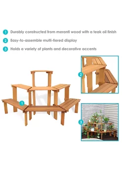 Flash Sale ✨ Meranti Wood/Teak Oil Finish 3-Tier Curved Plant Stand - 5.75 ft by Sunnydaze Decor 🤩 -Sunnydaze Decor Shop Belk 6564