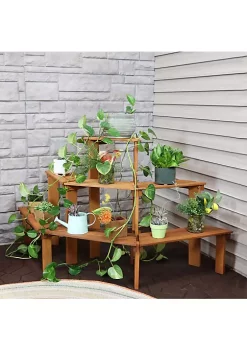 Flash Sale ✨ Meranti Wood/Teak Oil Finish 3-Tier Curved Plant Stand - 5.75 ft by Sunnydaze Decor 🤩 -Sunnydaze Decor Shop Belk 6566