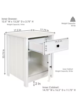 Budget 👏 Beadboard Side Table with Drawer and Cabinet - White - 23.75in by Sunnydaze Decor ⭐ -Sunnydaze Decor Shop Belk 6588