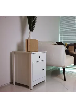 Budget 👏 Beadboard Side Table with Drawer and Cabinet - White - 23.75in by Sunnydaze Decor ⭐ -Sunnydaze Decor Shop Belk 6589