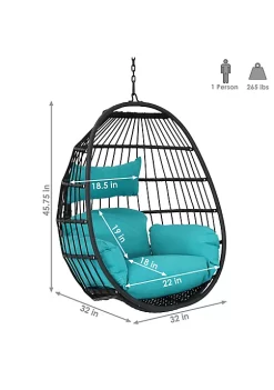 Deals 🎁 Black Resin Wicker Hanging Egg Chair with Cushions - Blue by Sunnydaze Decor 🎁 -Sunnydaze Decor Shop Belk 659