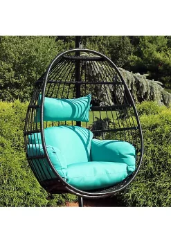 Deals 🎁 Black Resin Wicker Hanging Egg Chair with Cushions - Blue by Sunnydaze Decor 🎁 -Sunnydaze Decor Shop Belk 660