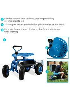 Flash Sale 😀 Steel Rolling Garden Cart with Swivel Steering/Planter - Blue by Sunnydaze Decor 🔔 -Sunnydaze Decor Shop Belk 6657