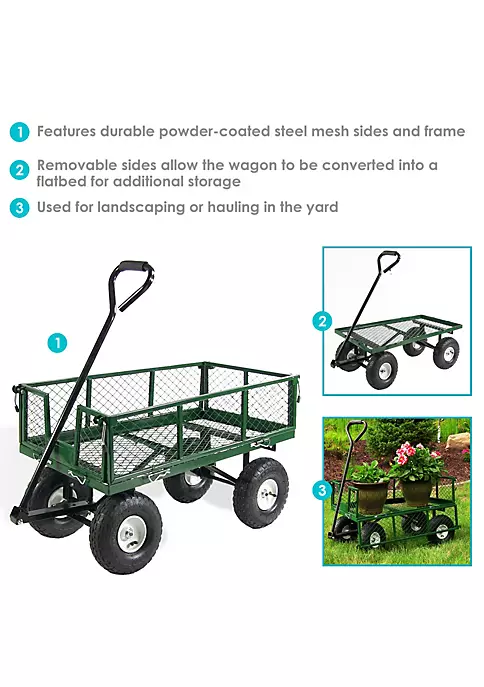 Buy ❤️ Small Heavy-Duty Steel Garden Cart with Removable Sides - Green by Sunnydaze Decor 😉 6 Buy ❤️ Small Heavy-Duty Steel Garden Cart with Removable Sides - Green by Sunnydaze Decor 😉 - Image 4