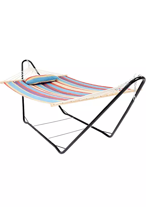 Promo 🤩 2-Person Cotton Hammock with Steel Stand and Pillow - Wildberry by Sunnydaze Decor 😍 4 Promo 🤩 2-Person Cotton Hammock with Steel Stand and Pillow - Wildberry by Sunnydaze Decor 😍 - Image 2