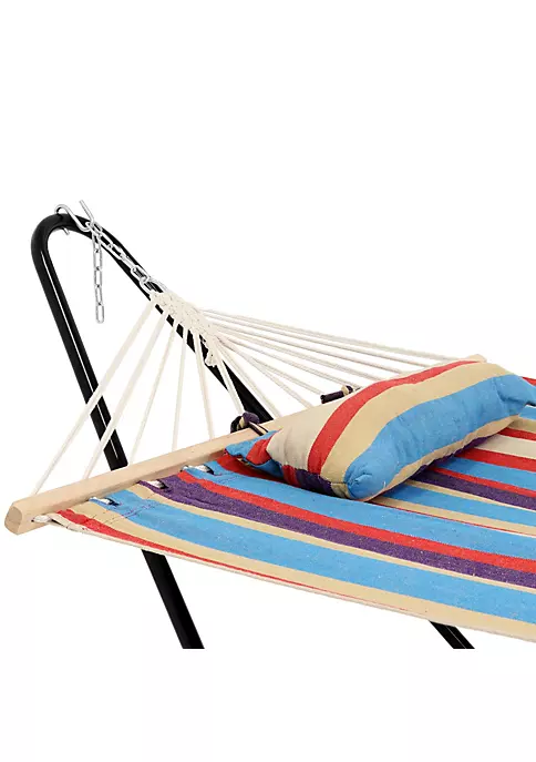 Promo 🤩 2-Person Cotton Hammock with Steel Stand and Pillow - Wildberry by Sunnydaze Decor 😍 5 Promo 🤩 2-Person Cotton Hammock with Steel Stand and Pillow - Wildberry by Sunnydaze Decor 😍 - Image 3
