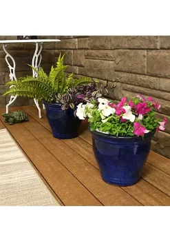 Hot Sale 🔔 11 in Studio Glazed Ceramic Planter - Imperial Blue - Set of 2 by Sunnydaze Decor 🤩