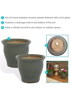 Cheap ✨ Sunnydaze Studio Ceramic Indoor/Outdoor Planter - Gray - 11-Inch - Set of 2 by Sunnydaze Decor 😍 -Sunnydaze Decor Shop Belk 6762