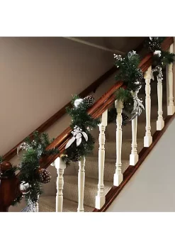 New 👏 9 ft Pre-Lit Silver Winter Artificial 🔔 Christmas Garland by Sunnydaze Decor ❤️