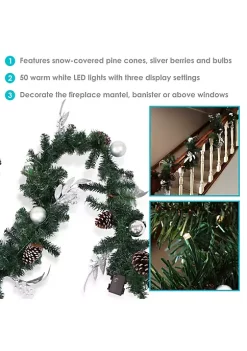 New 👏 9 ft Pre-Lit Silver Winter Artificial 🔔 Christmas Garland by Sunnydaze Decor ❤️ -Sunnydaze Decor Shop Belk 680
