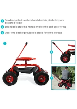 Hot Sale 🎉 Steel Rolling Garden Cart with Swivel Steering/Basket - Red by Sunnydaze Decor 👏 -Sunnydaze Decor Shop Belk 6891