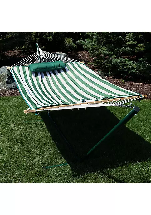 Hot Sale โ๏ธ Large Rope Hammock with Steel Stand and Pad/Pillow - Green Stripe by Sunnydaze Decor ๐ 7 Hot Sale โ๏ธ Large Rope Hammock with Steel Stand and Pad/Pillow - Green Stripe by Sunnydaze Decor ๐ - Image 5