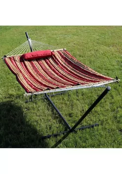 Flash Sale 🛒 Cotton Rope Hammock with Steel Stand and Pad/Pillow - Striped by Sunnydaze Decor 🥰 -Sunnydaze Decor Shop Belk 6948