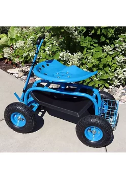 Outlet ❤️ Steel Rolling Garden Cart with Extended Swivel/Basket - Blue by Sunnydaze Decor ⭐