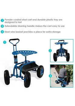 Outlet ❤️ Steel Rolling Garden Cart with Extended Swivel/Basket - Blue by Sunnydaze Decor ⭐ -Sunnydaze Decor Shop Belk 6968