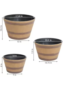 Outlet 🎁 Sunnydaze Resin Rustic Cask Outdoor Planter - Set of 3 by Sunnydaze Decor 💯 -Sunnydaze Decor Shop Belk 700