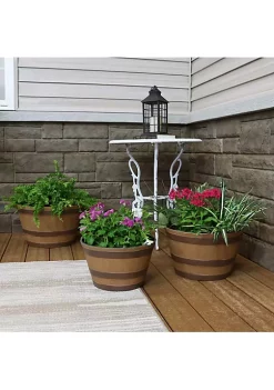 Outlet 🎁 Sunnydaze Resin Rustic Cask Outdoor Planter - Set of 3 by Sunnydaze Decor 💯 -Sunnydaze Decor Shop Belk 701
