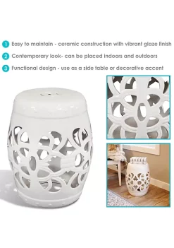 New ❤️ 18 in Knotted Quatrefoil Ceramic Glaze Garden Stool - White by Sunnydaze Decor 😍 -Sunnydaze Decor Shop Belk 7093