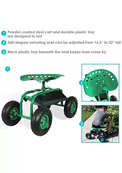 Coupon ๐ Steel Rolling Garden Cart with Swivel Steering/Tray - Green by Sunnydaze Decor โค๏ธ 6 Coupon ๐ Steel Rolling Garden Cart with Swivel Steering/Tray - Green by Sunnydaze Decor โค๏ธ - Image 4