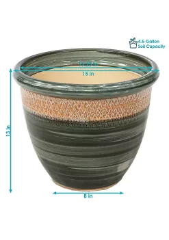 Hot Sale 😍 Purlieu Ceramic Planter - 15" - Tempest by Sunnydaze Decor 🤩 -Sunnydaze Decor Shop Belk 7186