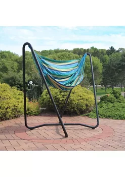 Best deal 🛒 Cotton Hammock Chair with Space Saving Steel Stand - Ocean Breeze by Sunnydaze Decor ✔️