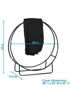 Brand new ⌛ 48 in Powder-Coated Steel Firewood Log Hoop Rack with Black Cover by Sunnydaze Decor 🌟 -Sunnydaze Decor Shop Belk 7227