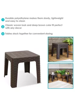 Outlet ❤️ 18.5 in Plastic Square Patio Side Table - Brown - Set of 4 by Sunnydaze Decor 🌟 -Sunnydaze Decor Shop Belk 7238