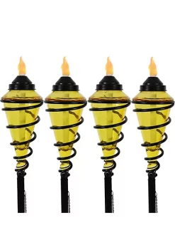 Promo ⭐ Swirled Metal/Glass 2-in-1 Outdoor Lawn Torch - Yellow - Set of 4 by Sunnydaze Decor ❤️ -Sunnydaze Decor Shop Belk 7301