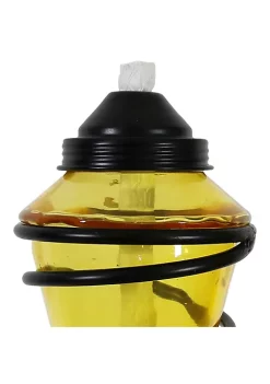 Promo ⭐ Swirled Metal/Glass 2-in-1 Outdoor Lawn Torch - Yellow - Set of 4 by Sunnydaze Decor ❤️ -Sunnydaze Decor Shop Belk 7302